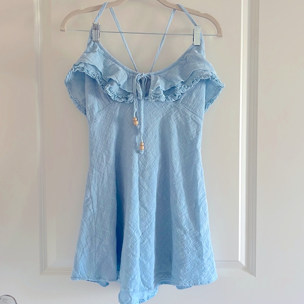Free People Sky-Blue Ruffled Dress